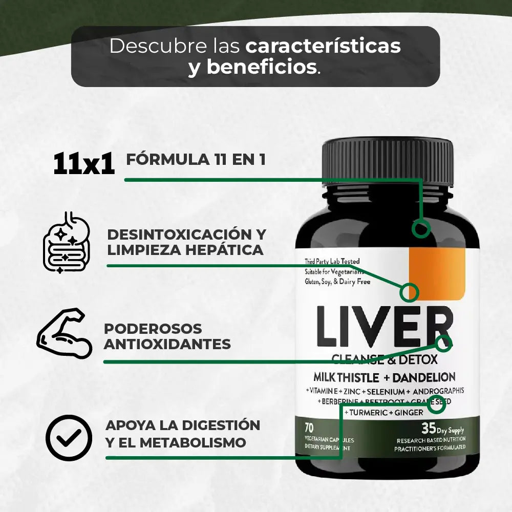 Suplemento Liver Cleanse & Detox - Milk Thistle + Dandelion (ENVIO GRATIS )PAGO CONTRA ENTREGA⭐⭐⭐⭐⭐