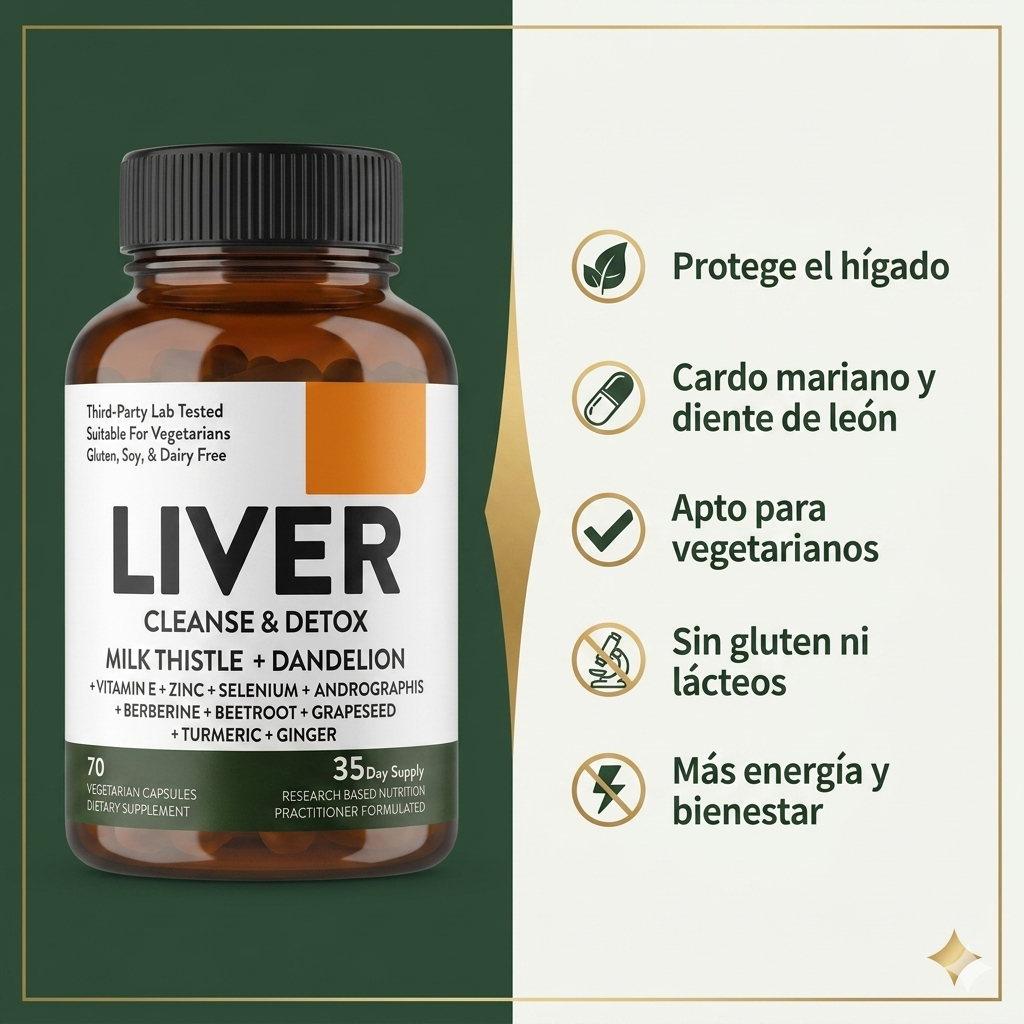 Suplemento Liver Cleanse & Detox - Milk Thistle + Dandelion (ENVIO GRATIS )PAGO CONTRA ENTREGA⭐⭐⭐⭐⭐