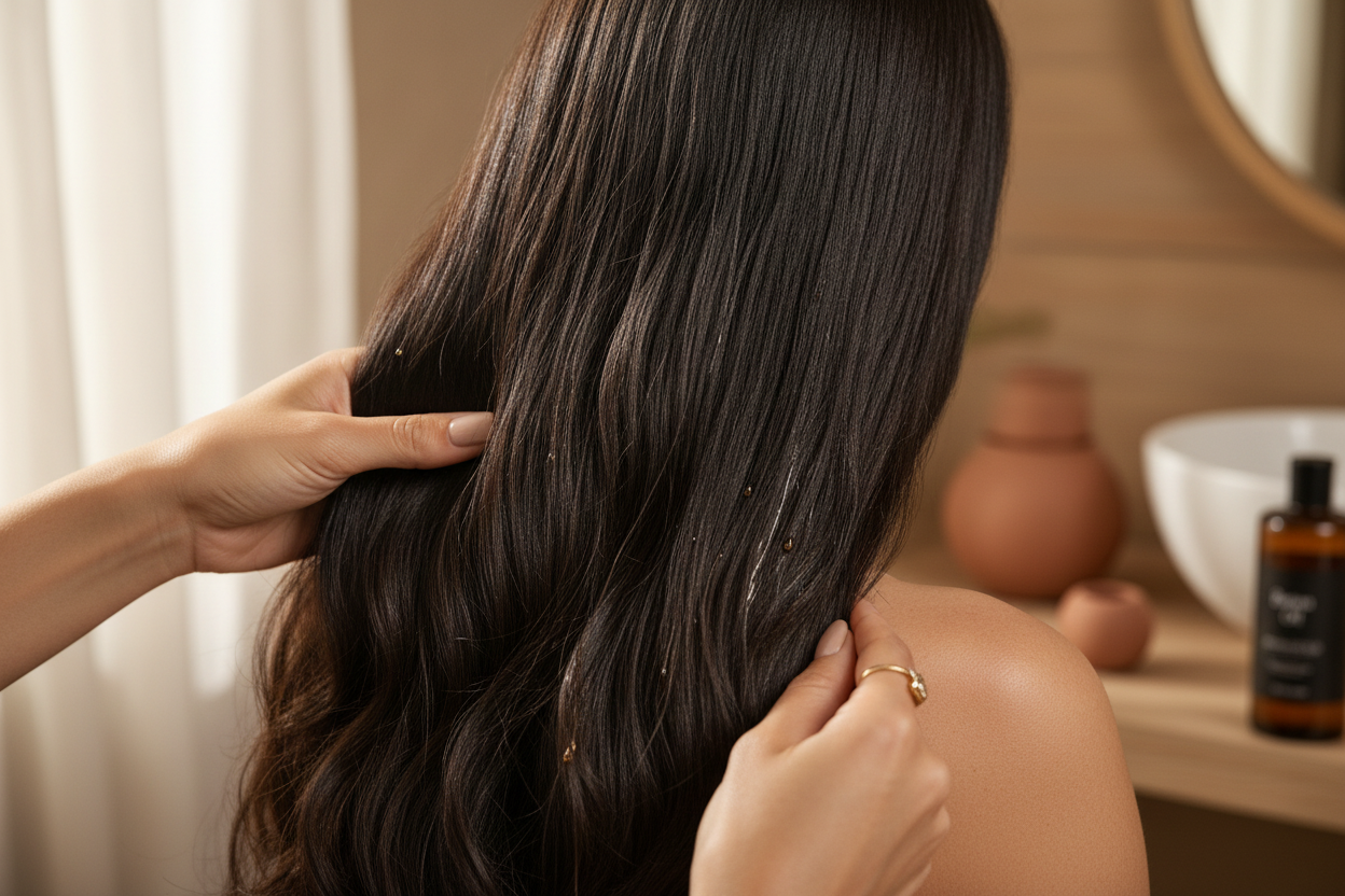 Aplicación del aceite de batana en cabello para nutrición profunda