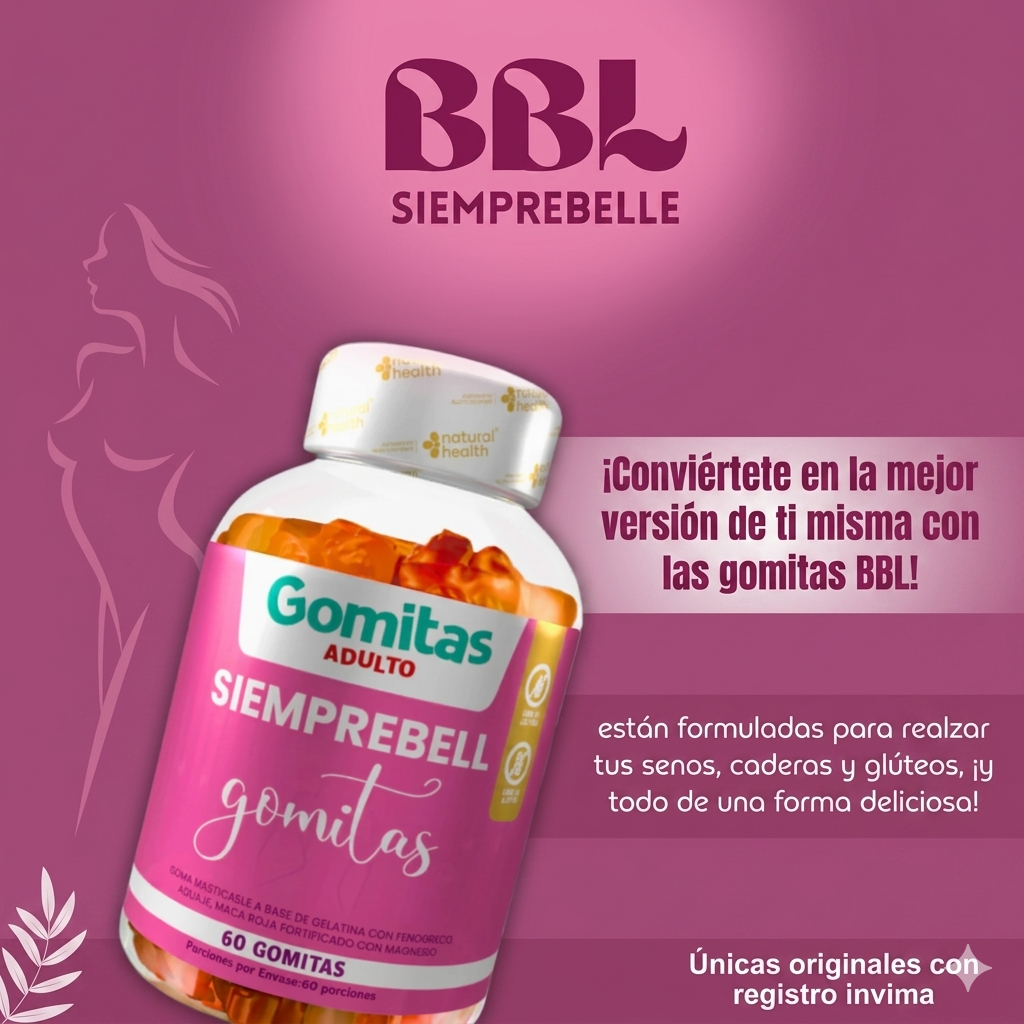 Gomitas BBL Aguaje con INVIMA – Siemprebell 60 Gomitas(ENVIO GRATIS )PAGO CONTRA ENTREGA⭐⭐⭐⭐⭐ (Cop